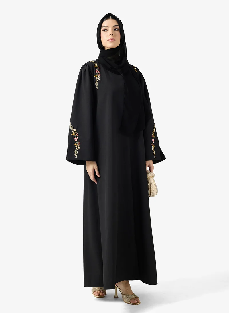 Black Embroidered Abaya With Sheila
